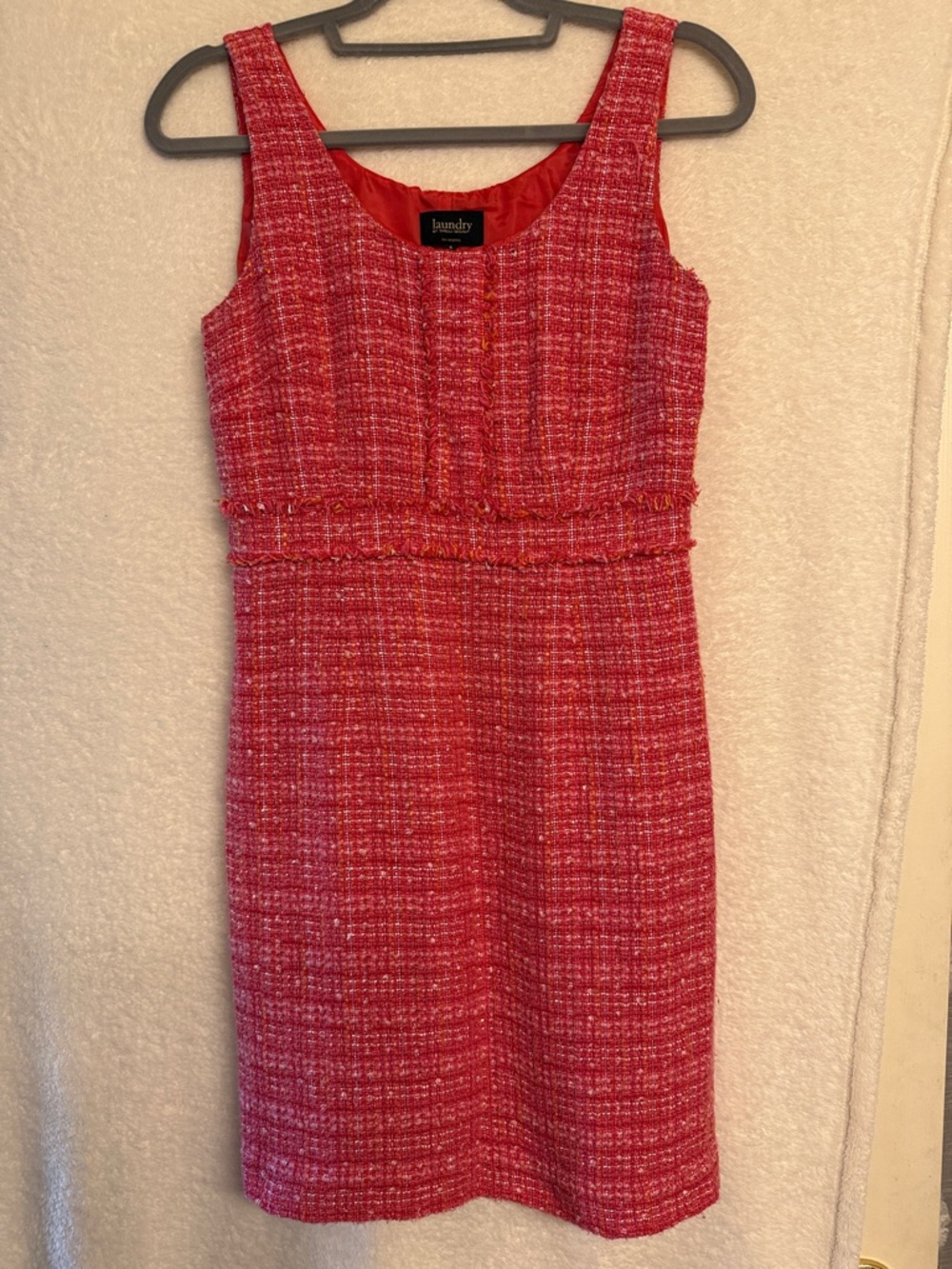Laundry By Shelli Segal Red-Pink Classic Tweed Sheath Dress with side zipper
